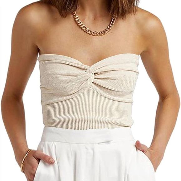 Amazon Tops - Twist Knot Knit Strapless Top
